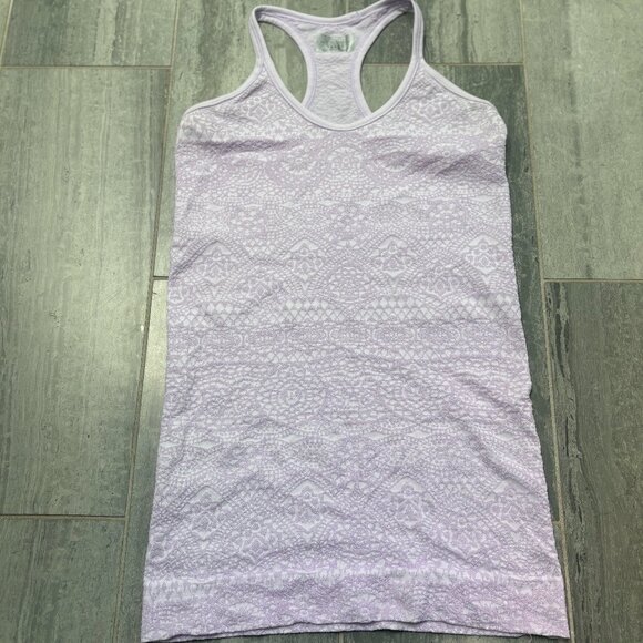 Athleta Eagle Pose Lace Print Racerback Fitted Tank Top Lilac Purple Size Small - Picture 2 of 8
